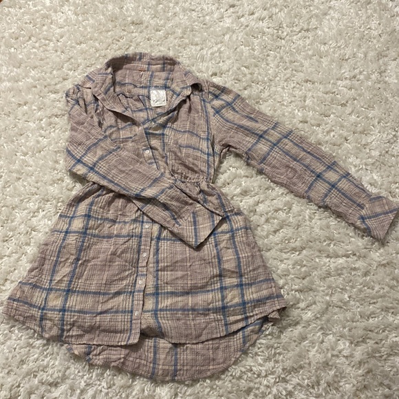 NWT Free People Elai Plaid Shirt Dress in Ivory Combo - Picture 4 of 6